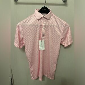 NWT Collars and Co Dress Collar Polo Shirt Mens Small Pink Gingham Check Golf